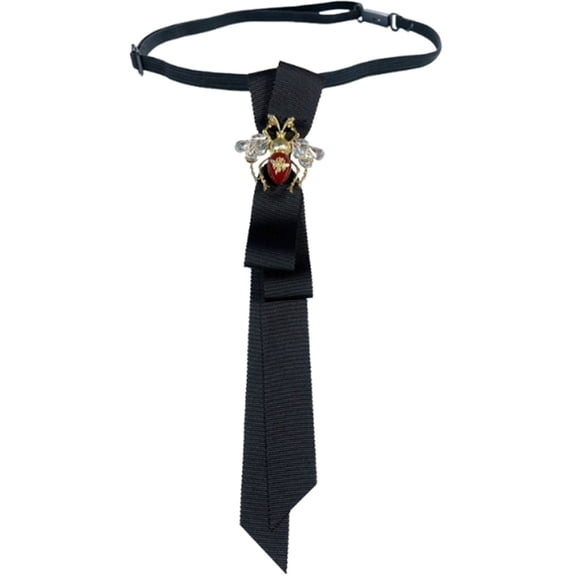 Hzzsbu Women's Bow Tie, Retro Black Necktie Bow Tie with Rhinestone,Uniform Shirt Neck Ties Collar Brooches Ties for Business Party