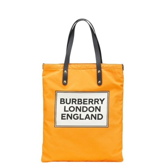 Pre-Owned Burberry logo tote bag in orange nylon and leather for women. (Good)