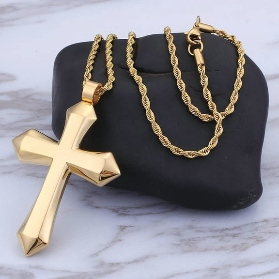 High Quality 14K Yellow Gold Cross Pendant Necklace For Men Fashion Golden Silver Color Luxury Jewelry
