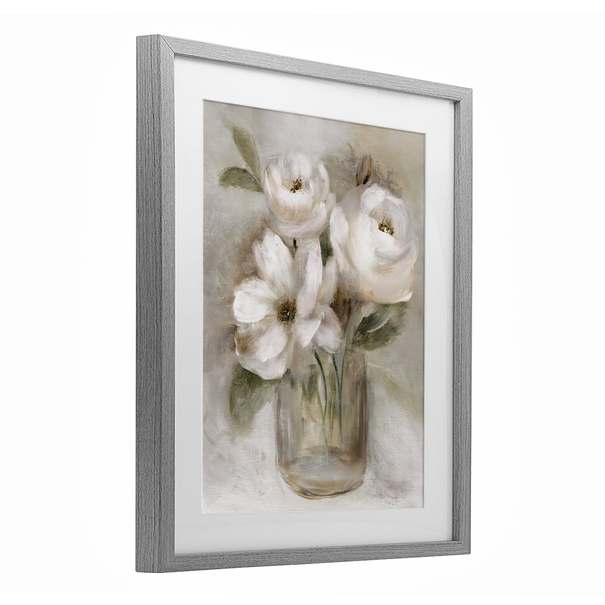 Stupell Industries Soft Brushstroke Roses Gray Framed Print Under Glass, design by Nan