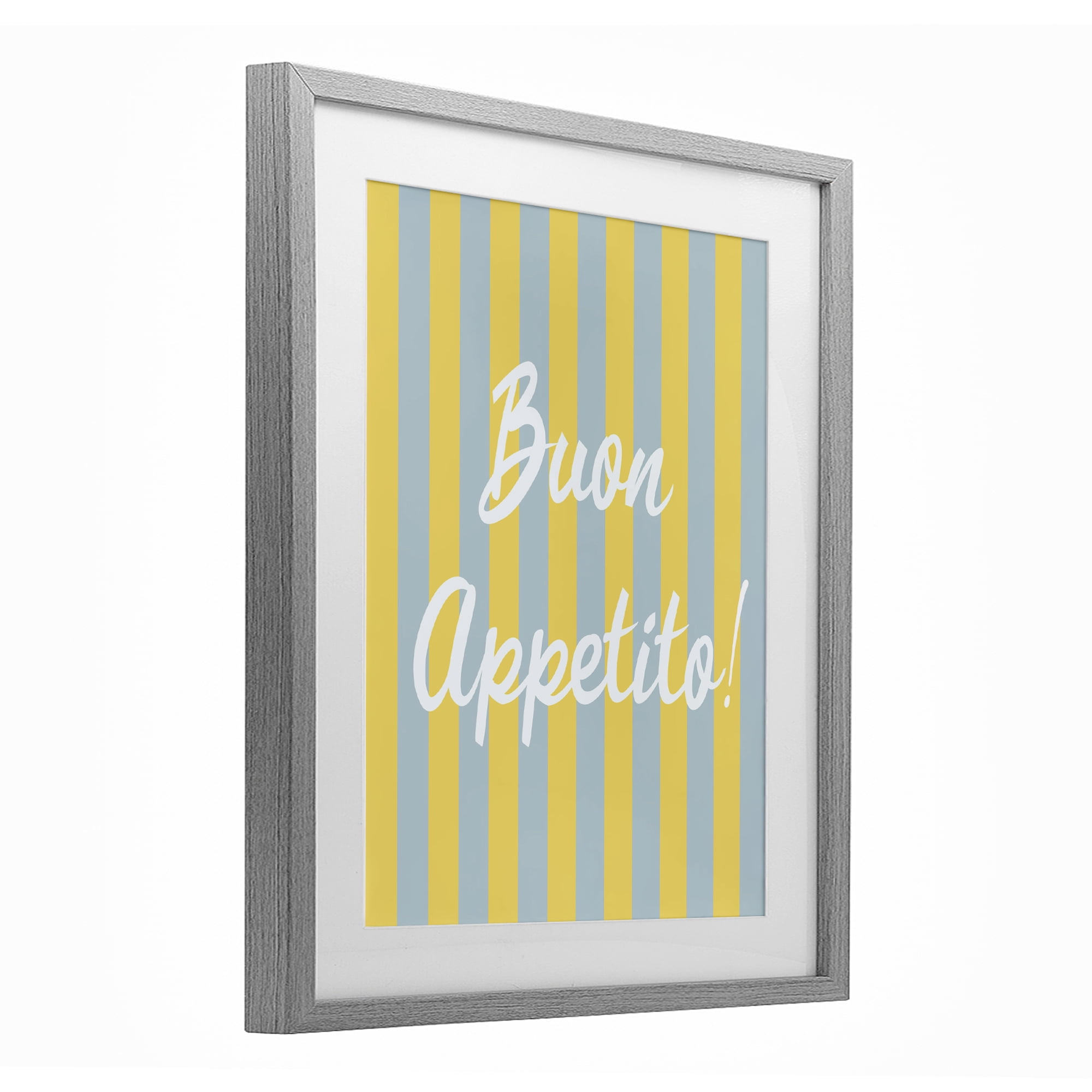 Stupell Industries Buon Appetito Blue Yellow Stripes Gray Framed Print Under Glass, design by SD Graphics Studio