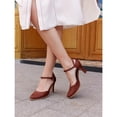 thumbnail image 2 of Women Chunky High Heels Closed Pointed Toe Ankle Strap Pumps Vintage Dress Party Shoes, 2 of 3
