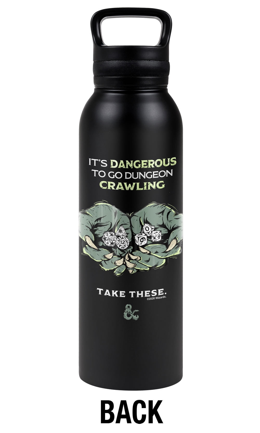 Dungeons & Dragons Official Dangerous To Go Alone 24 oz Insulated Canteen Water Bottle, Leak Resistant, Vacuum Insulated Stainless Steel with Loop Cap