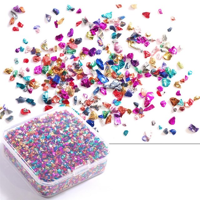 HLONK Crushed Glass Glitter Resin 80g/Box Irregular Metal Fragments Broken Glass