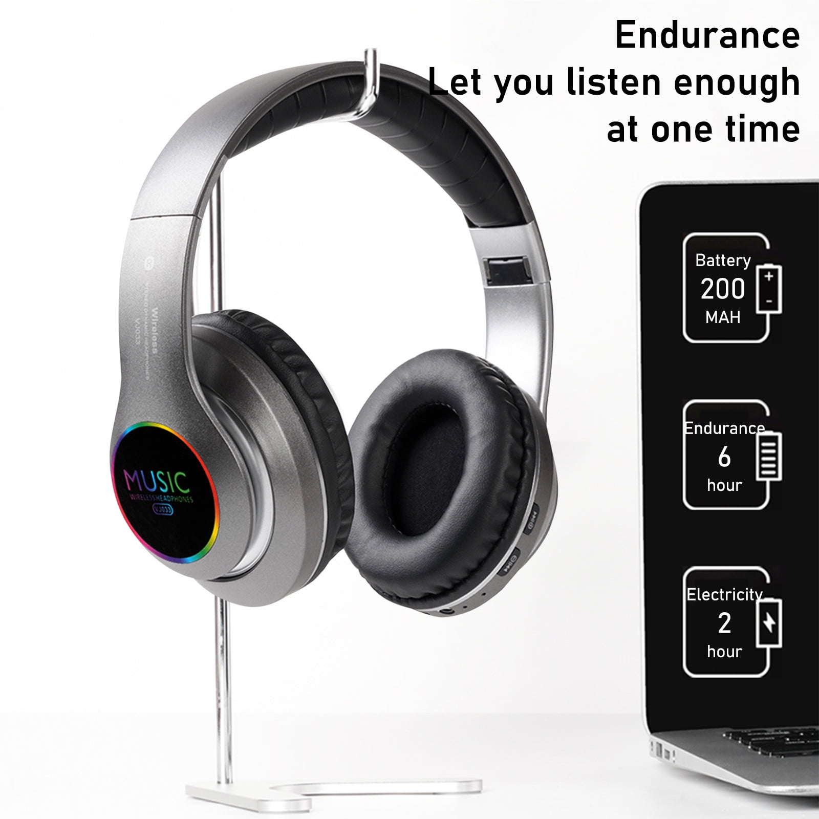 Bluetooth Headphones Over Ear,65H Playtime and 6 EQ Music Modes with Microphone,HiFi Stereo Foldable Lightweight Wireless Headset,Deep Bass for Home Office Cellphone PC Etc.,White