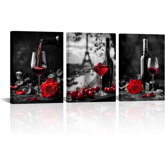 Hieng Black and Red Wine Canvas Wall Art Glasses of Wine Goblet Picture Prints Artwork for Kitchen Dining Room Restaurant Wall Decor(only canvas)