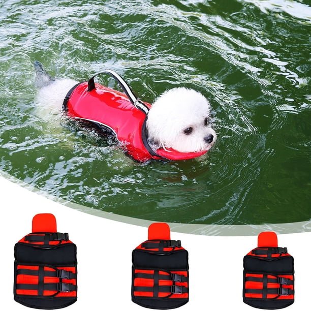 Chaleco salvavidas para perros medianos | Chaleco de poliéster ajustable de alta flotabilidad | Rojo | Mango de rescate, resistente a desgarros, transpirable, tamaños XS-XL | Equipo de natación