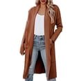 thumbnail image 2 of Manteau pour Femmes Automne Hiver Couleur Unie Mode Manteau Extérieur Manches Longues Tricoté Col Rond Trench-Coat Chaud Cardigan Mi-Long Ouvert devant, 2 of 5