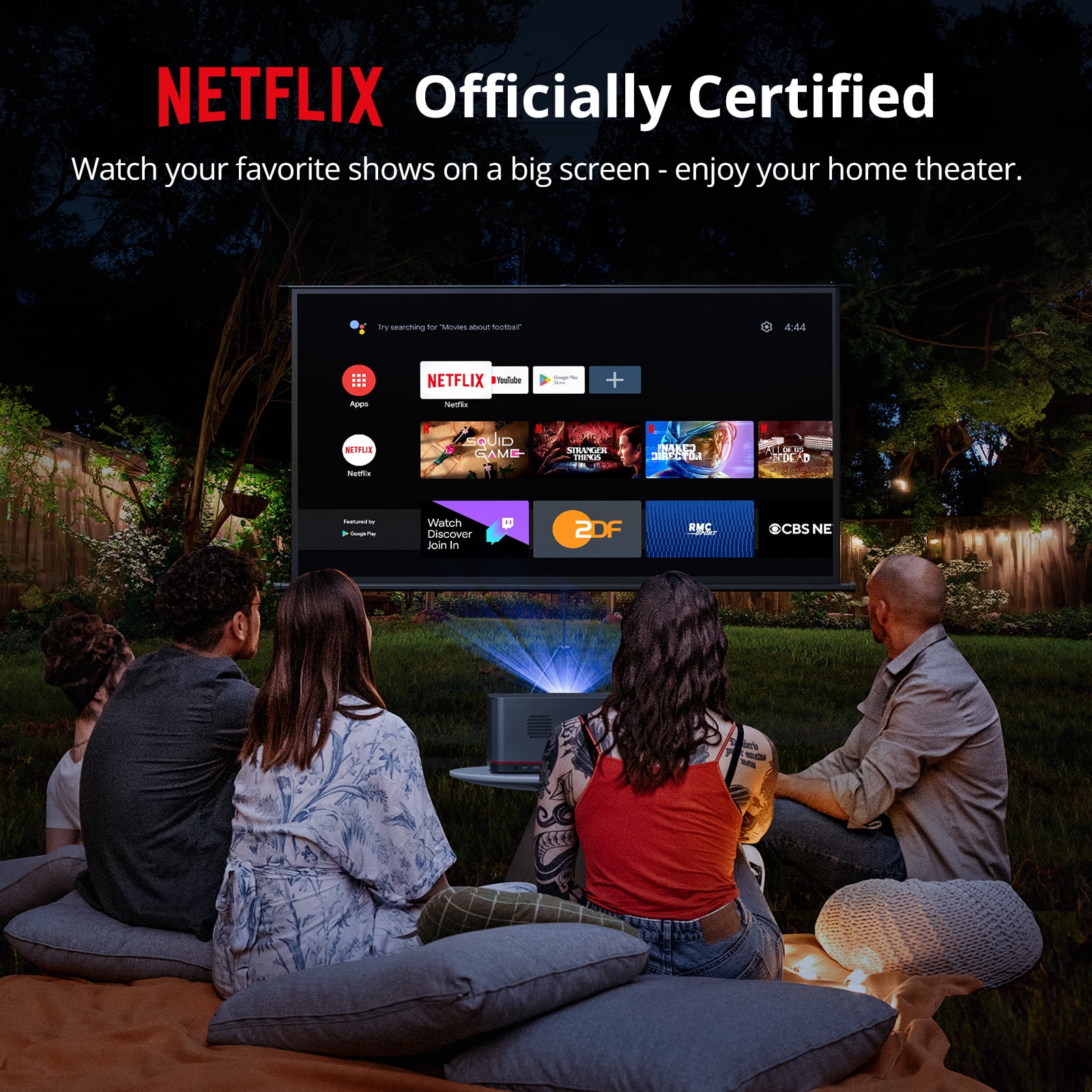ETOE Smart Wireless Projector with Wifi Bluetooth for Home Theater, 1080P Projector 1800 ANSI, Built-in Pre-installed Streaming Apps, Auto Focus & Keystone, 2*10W Stereo Speakers