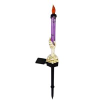 Halloween Solar Lighted Candle Stakes - Skeleton Hands Holding LED Candles for Outdoor Pathway & Indoor Spooky Party Decor
