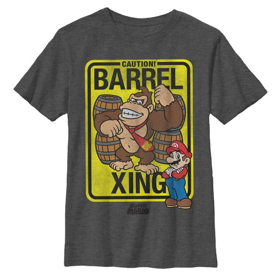 Boy's Nintendo Donkey Kong Barrel Crossing  Graphic Tee Charcoal Heather Medium