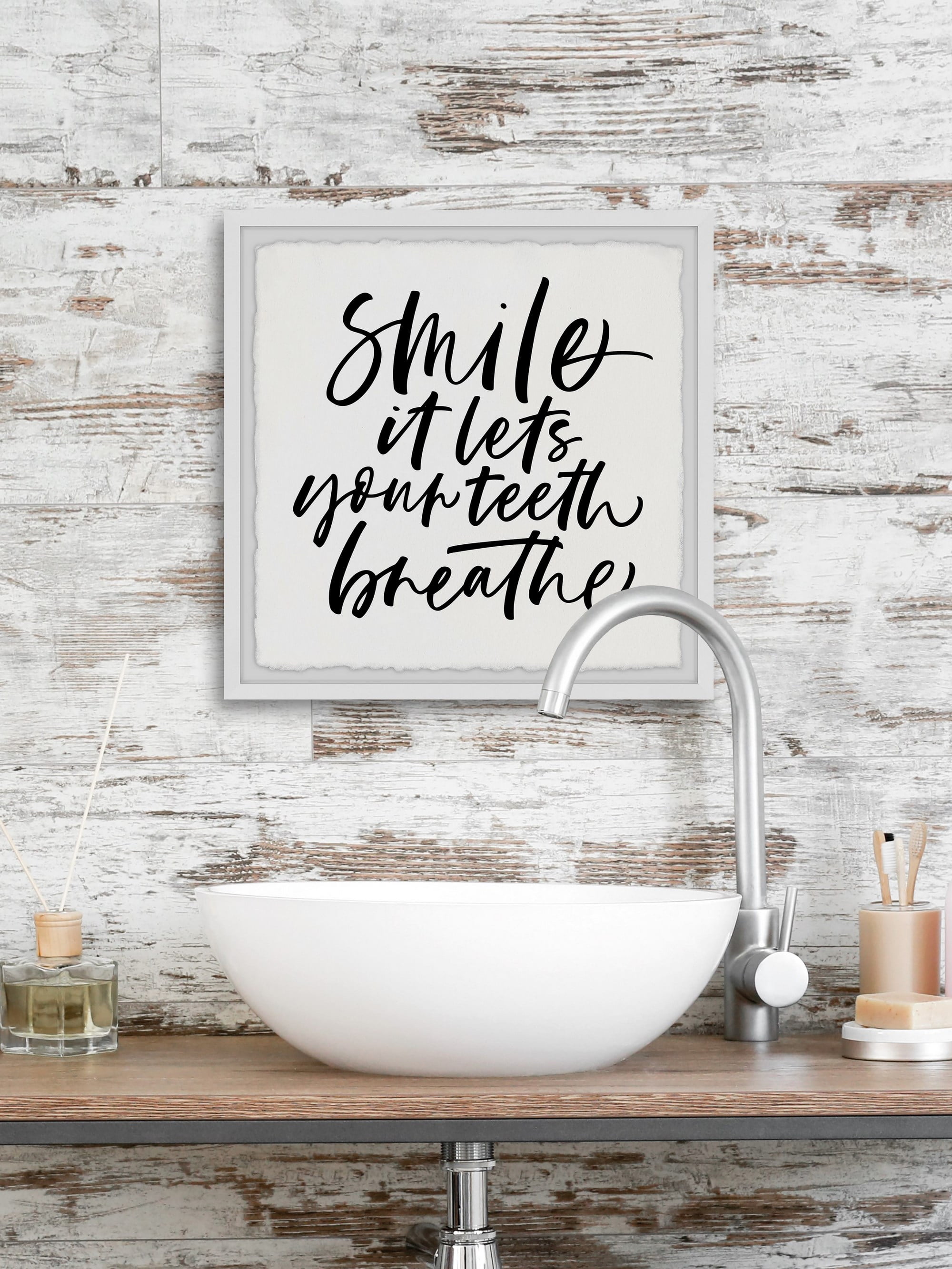 Marmont Hill Smile and Breathe Framed Wall Art, 32" x 32"