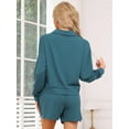 thumbnail image 3 of DARING DIVA Women's Waffle Knit Pajama Set Top and Shorts with Pockets Dark Green XS, 3 of 6