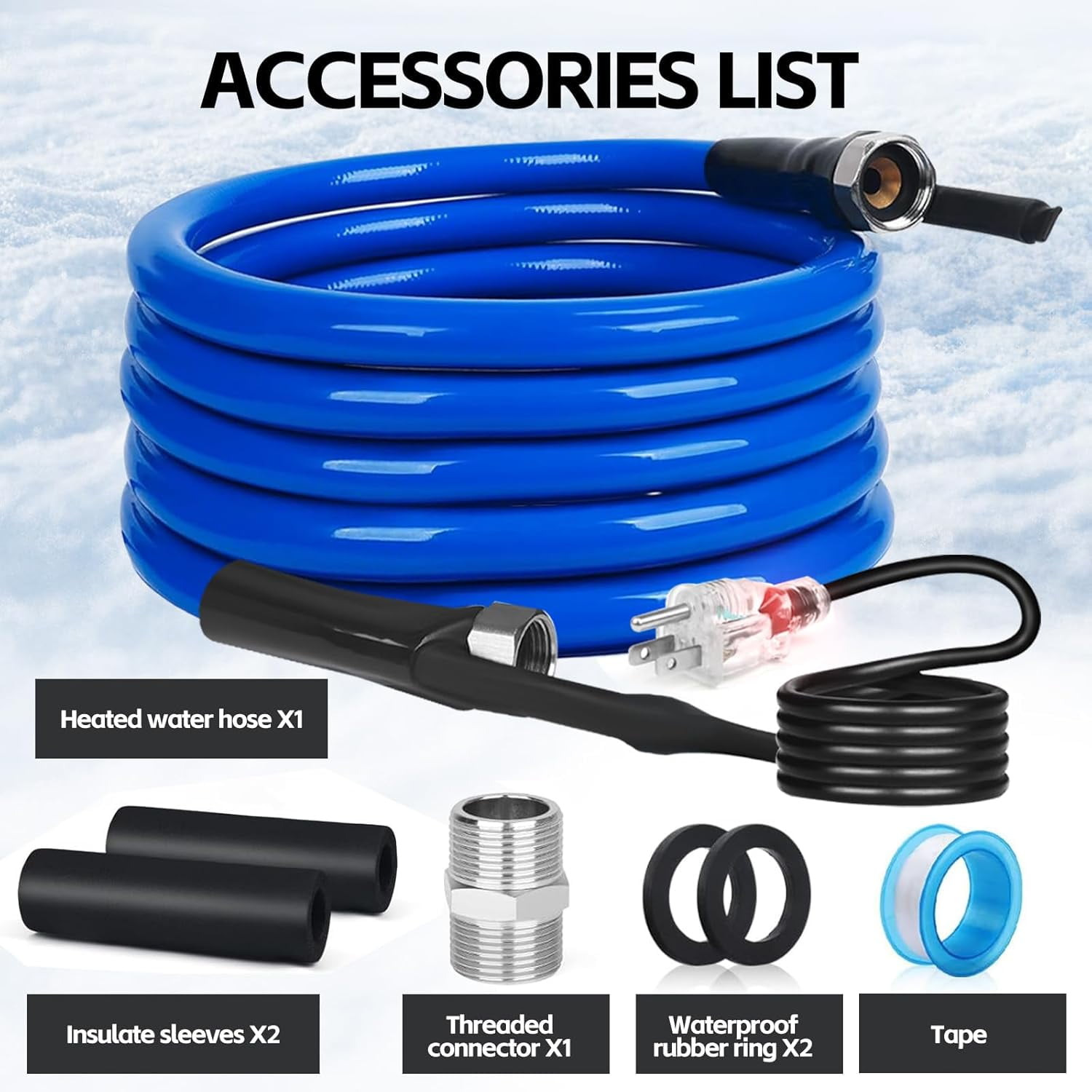 15FT-100FT Heated Water Hose for RV,-45 ℉ Antifreeze Heated Drinking Garden Water Hose，Electrically Heated Garden Hoses, Rv Accessories，Rv，Rv Water Hose (15FT)