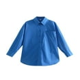 thumbnail image 1 of PENGXIANG Chemisier à Manches Longues pour Femmes Couleur Unie Col Rabattu Boutonné Coupe Ample Style Simple Décontracté, 1 of 2