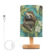 Sloth and Flowers Bedside Table Lamp LED Warm Lights with USB Charging Port Retro Cylinder Desk Lamps