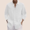 thumbnail image 3 of Men's 3/4 Sleeve Lapel Shirt - Polyester Linen Blend, Solid Color, Casual/Formal, Oversized Fit for Spring/Summer (M-XXXL), 3 of 4