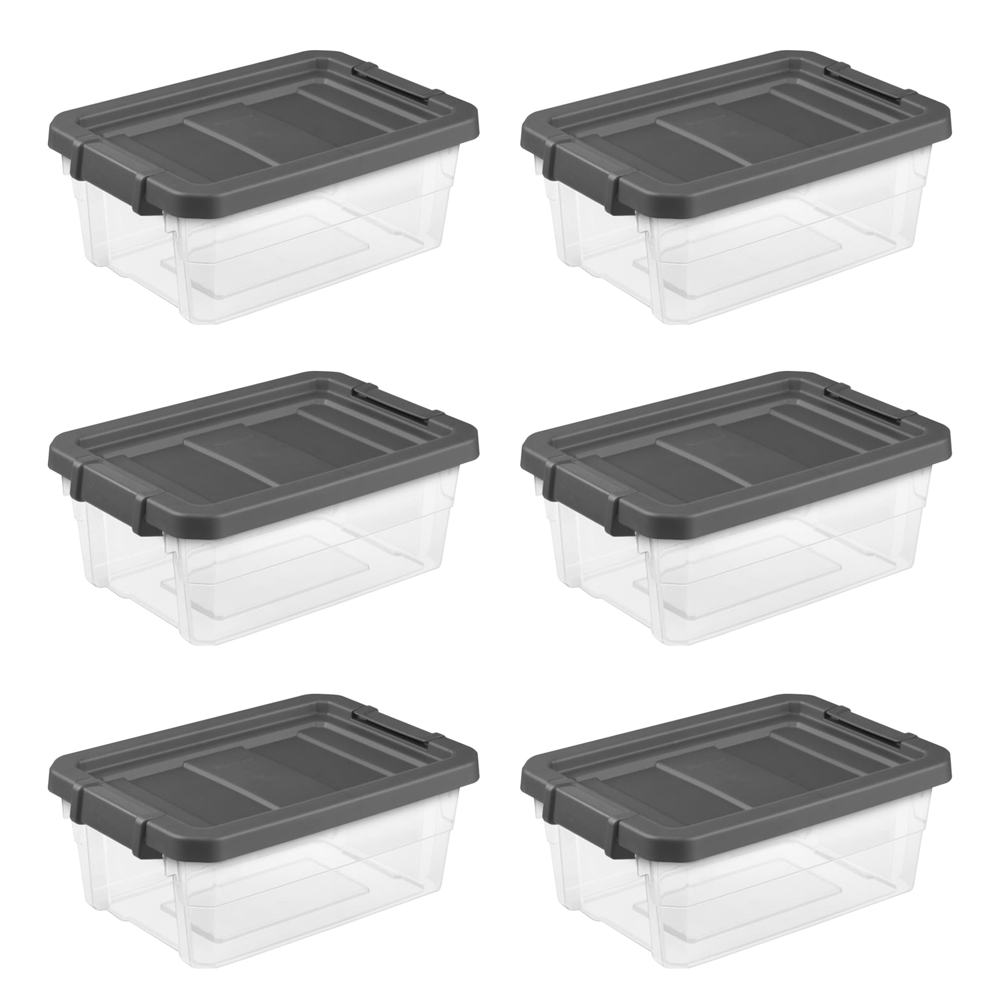 Sterilite 16 Qt Clear Plastic Storage Containers with Gray Lid (6 Pack