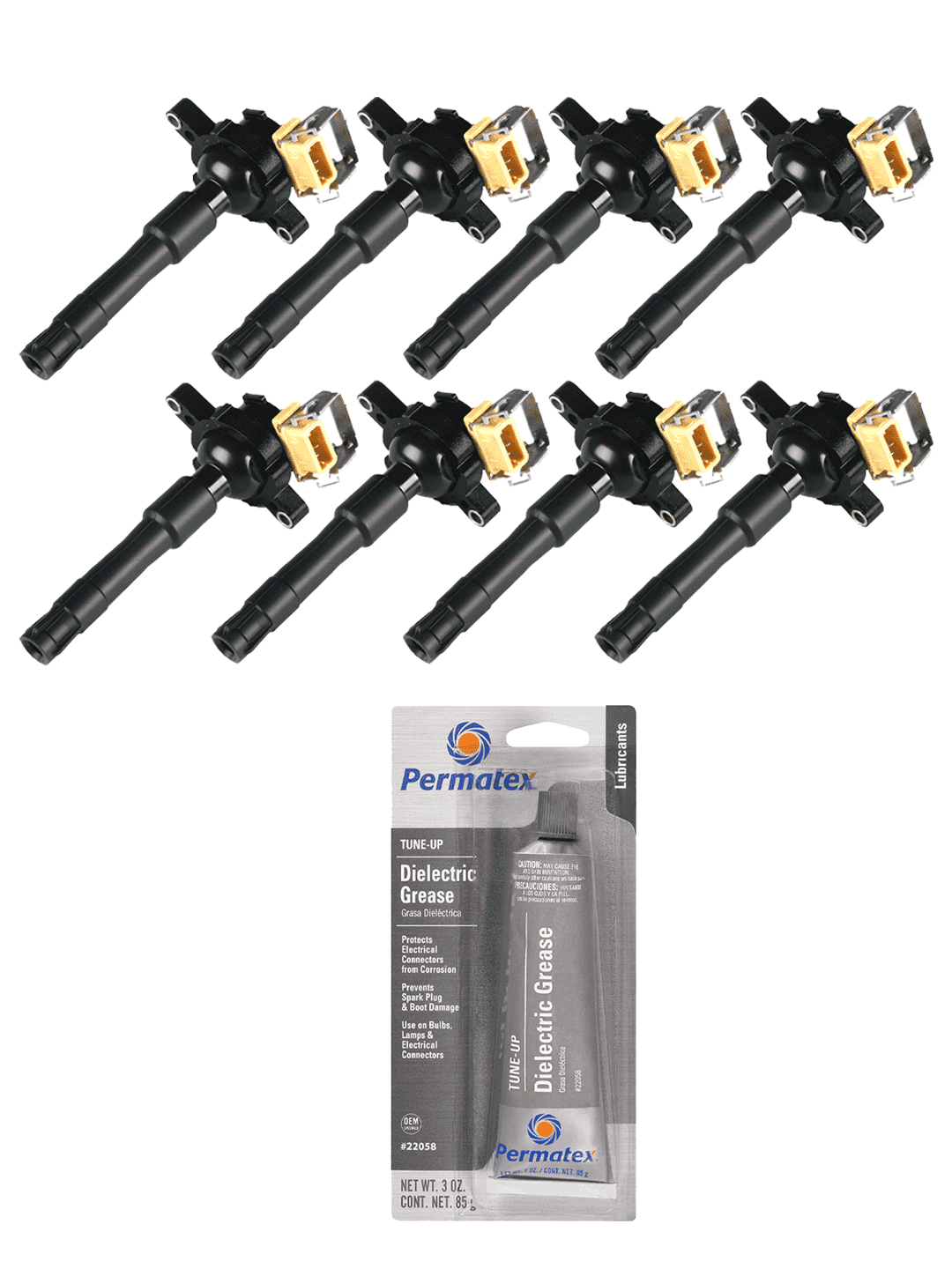 Set of 8 Ignition Coils and Permatex 22058 Dielectric TuneUp Grease