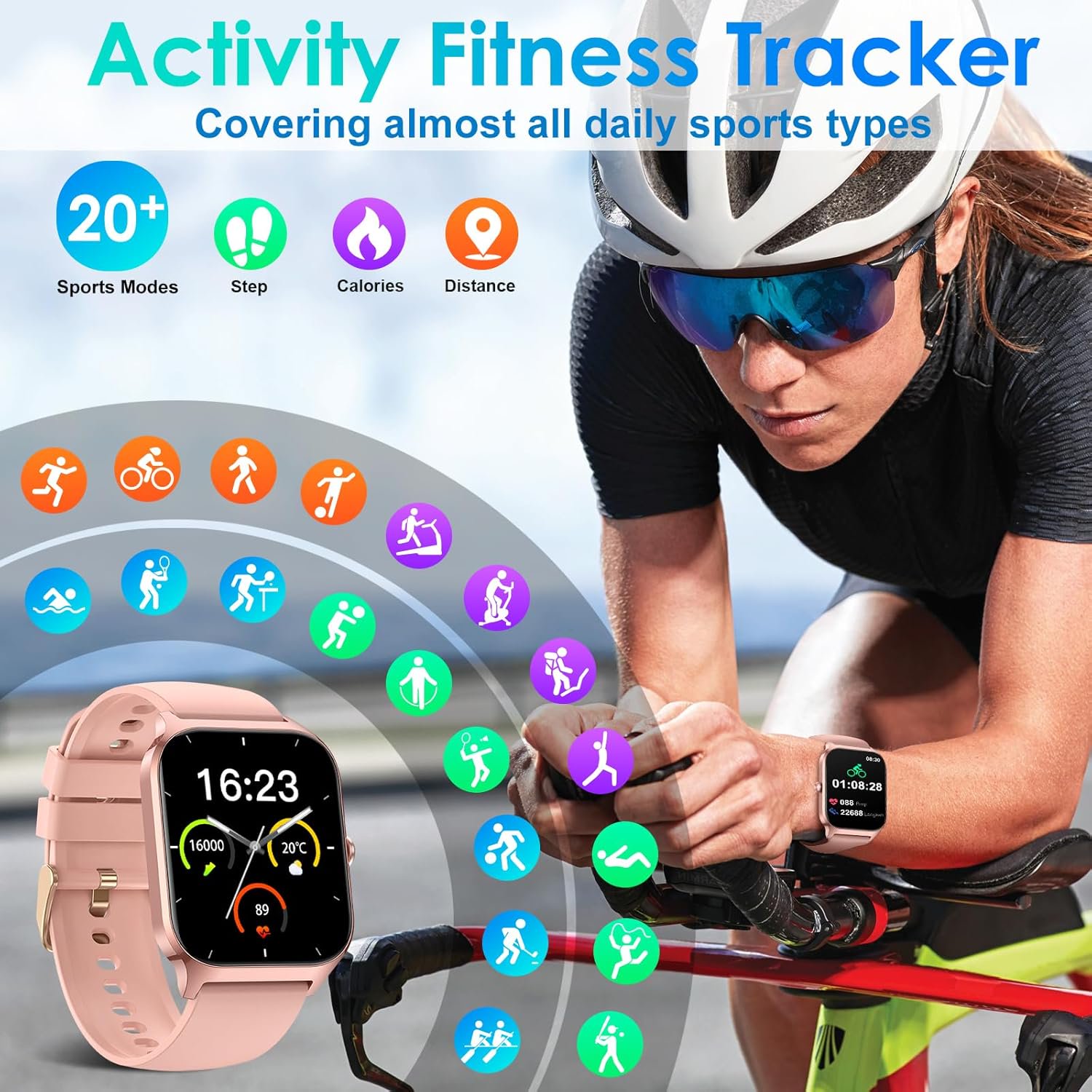 UYWGF-Smart Watch for Men Women Make Call Answer 1.85" with 20+ Sport Modes Fitness Tracker Sleep Spo2 Heart Rate Monitor Smartwatch Waterproof Pedometer Activity Tracker for Android iPhone