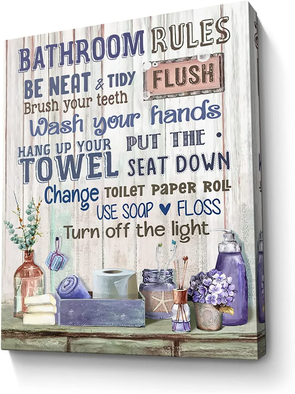 Bathroom Decor Canvas Wall Art Rustic Bathroom Rules Sign Picture