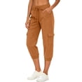 thumbnail image 3 of Womens Linen Cropped Jogger Pants Elastic Drawstring Waist Casual Summer Trousers with Pockets Lightweight Lounge Pants, L, 3 of 9
