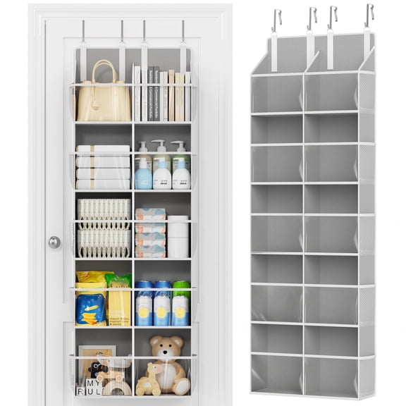 LazySpin 5-Tier Over the Door Organizer Storage, 10 Pockets Nursery Hanging Organization, Bathroom Door Organizer RV, Dorm,Grey
