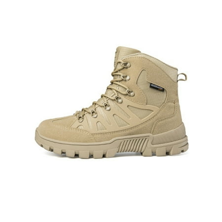 

Eloshman Men Army Combat Boots Lightweight Military Tactical Boot Lace Up Desert Booties Work Non-slip High Top Outdoor Shoe Breathable Hiking Bootie Khaki 9