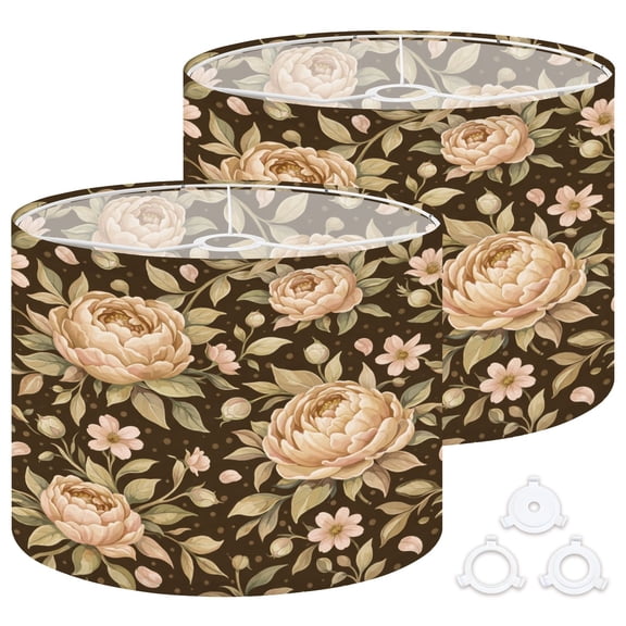 Lamp Shades Set of 2 Easy Assembly Elegant retro peonies flowers Drum Lampshades for Table Lamps Floor Lamps Pendant Light 13"x13"x10" Replacement Lamp Shade