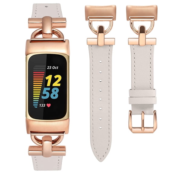 Wearlizer Leather Band Compatible with Charge 5 Watch Bands for Women, Dressy Slim Leather Strap Replacement Wristband with D-Shape Metal Buckle for Charge 5 Fitness Tracker
