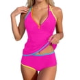 thumbnail image 6 of vigerkar Womens Tummy Control Tankini Swimsuits Color Block Bathing Suit V Neck Two Piece Swimwear with Shorts (Red, L), 6 of 9