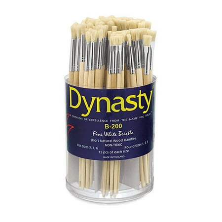 UPC: 0018376064014 | Dynasty B-200 Cylinder Pure White Bristle Short Enameled Wood Handle Paint Brush Set  Assorted Size  White  Set of 72
