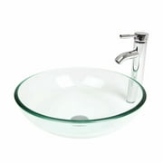 FULLWATT Bathroom Tempered Glass Vessel Sink Bowl Faucet Pop-up Drain Bath Basin Combo US