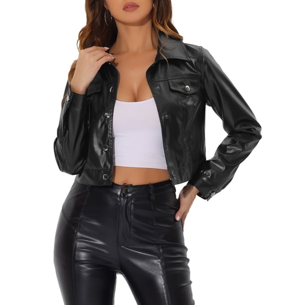 Chaqueta metálica brillante de motociclista con botones para mujer INSPIRE CHIC M negra