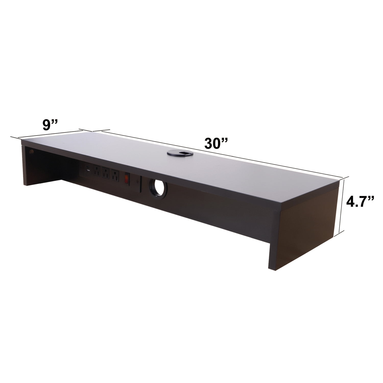 Rocelco 30" Dual Monitor Stand with AC Outlets and USB in Black