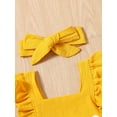 thumbnail image 4 of Toddler Baby Girl Jumpsuit Set Summer Letter Sun Print Ruffle Flying Sleeves Suspender Rompers and Headband, 4 of 9