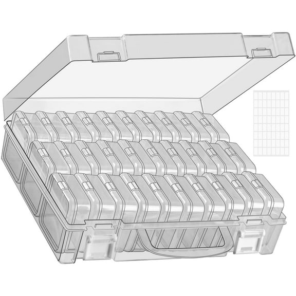 Bead Organizer Box, 30 Grids Small Clear Plastic Bead Storage Containers, Craft Organizer Case with Hinged Lid for Making Beading Jewelry Rhinestones Crafts Screws Small Parts (1 Pack)