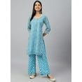 thumbnail image 4 of Janasya Indian Women's Aqua Blue Georgette Shibori Print Kurta with Palazzo, 4 of 9