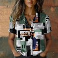 thumbnail image 2 of QASIEATN Women's Retro Shirt Women's Satin Printed Short Sleeved Shirt Vacation Style Shirt, 2 of 7