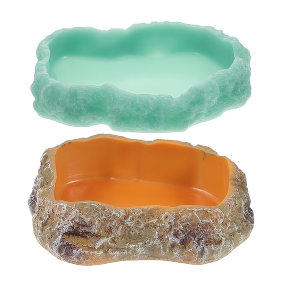 Reptile Feeding Bowl Set of 2 Resin Food and Water Dishes for Lizards Tortoises Small Pets