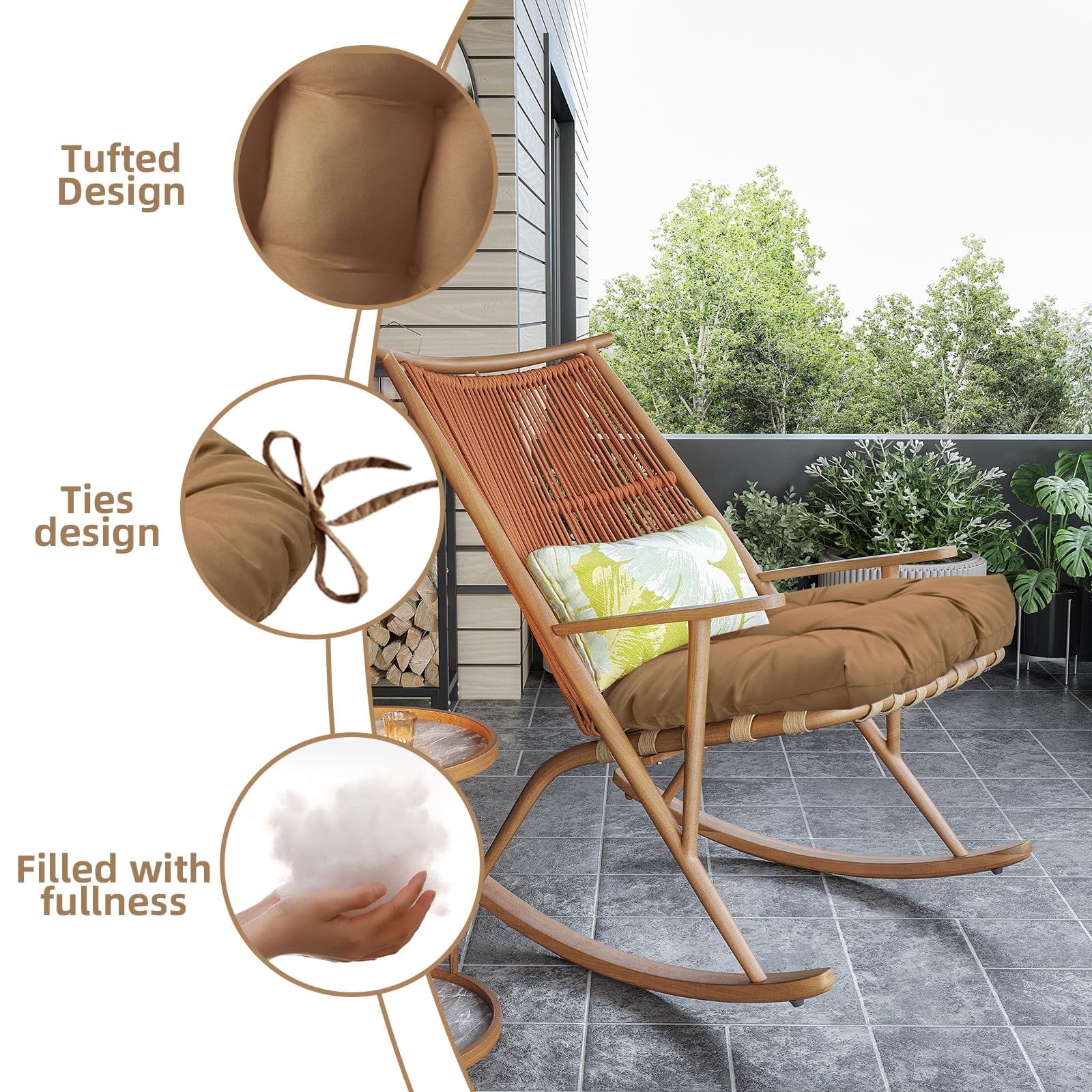 Outdoor Tufted Seat Cushions  2 Pack Patio Wicker Chair Cushion With Ties Waterproof Pads Round Corner 19"x19"x3.9" Black
