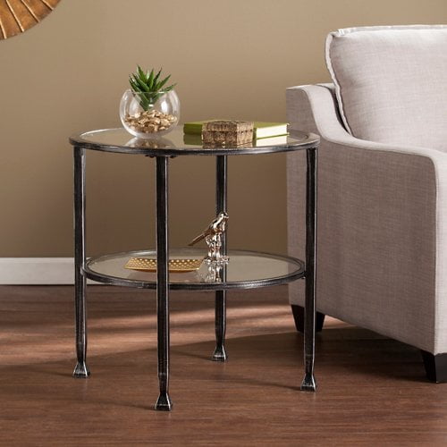Southern Enterprises Jaymes End Table in Black and Silver Distressing Finish