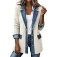 thumbnail image 2 of Hsovts Denim Patchwork Jackets for Women Patchwork Winter Fall Collared Jackets Corduroy Button Down Denim Cuffs Long Sleeve Lightweight Stylish Cardigan White XL, 2 of 7