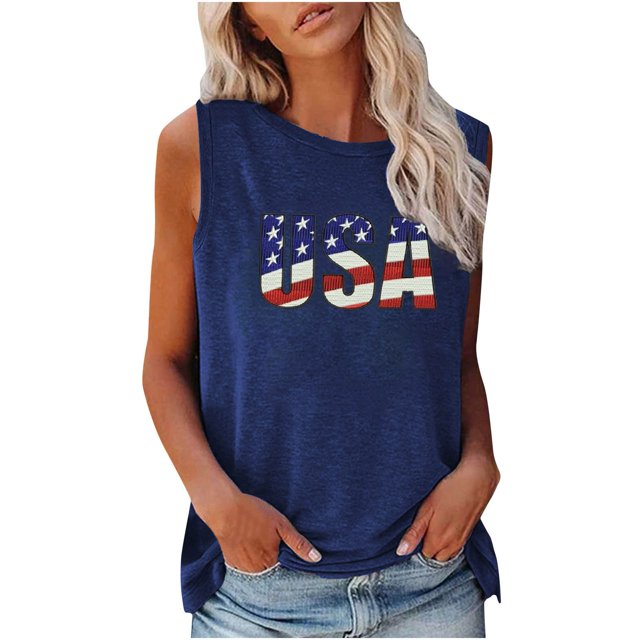 EQWLJWE Hauts pour Femmes Mode Féminine Confortable Independence Day Décontracté Col Rond Imprimé Haut Blouse