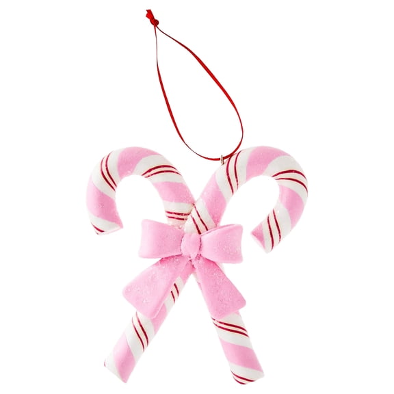 Pink/Red/White Clay Dough Candy Cane Christmas Ornament, 4.3", by Holiday Time