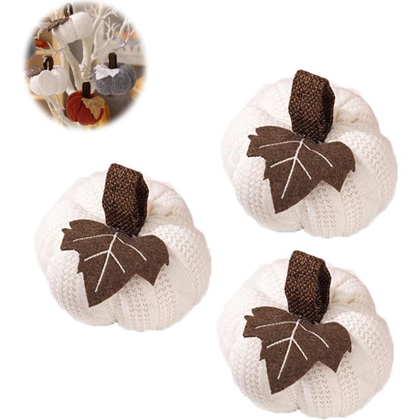 Mini calabazas, calabazas blancas, mini calabazas blancas, mini calabazas para manualidades, colgante de calabaza pequeña de punto, colgante de calabazas pequeñas de punto para Halloween, decoración d