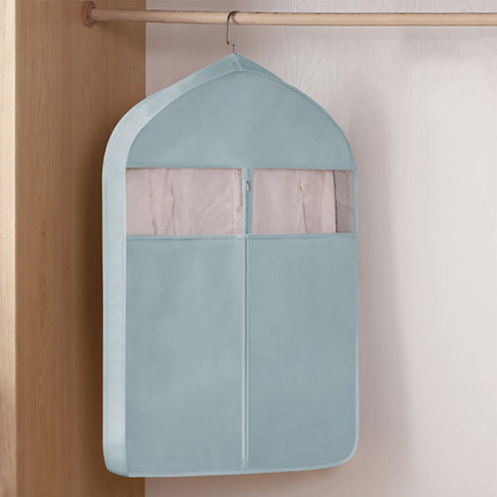 Weloille Garment Bag for Travel and Storage with Transparent Window, Foldable Waterproof Paper Material, for Hanging Clothes Coats Jackets Shirts, Gray Pink Blue