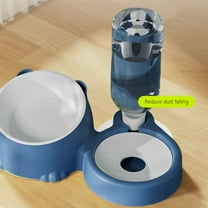 Nebwoak Ceramic Cat Food & Water Bowl Set with Automatic Self-Refilling Waterer - BPA-Free Food-Safe, Anti-Tip Easy to Clean, Blue Cute Design for Indoor Home Cats