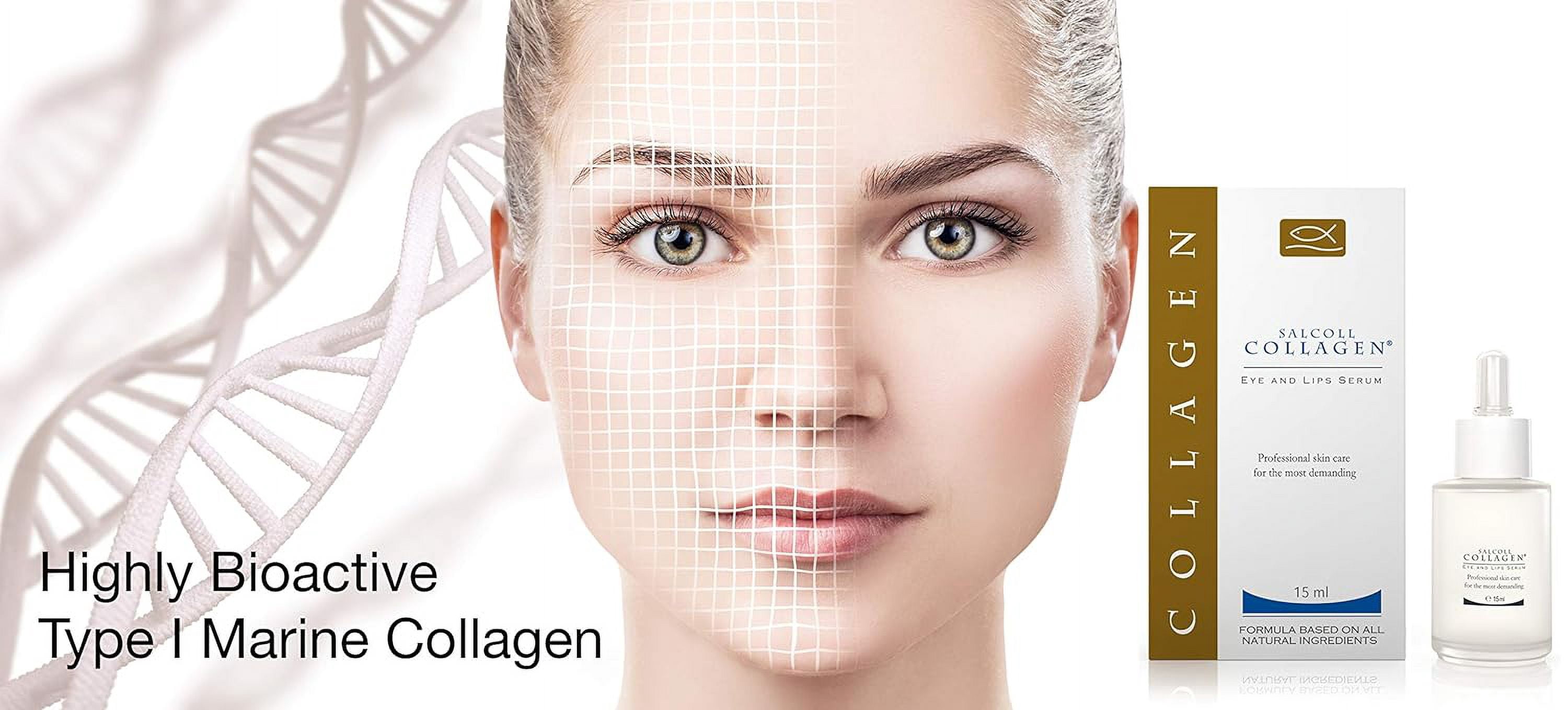 Salcoll Collagen Eye & Lips Serum, Anti-Wrinkle Serum with Marine Collagen - 15 ml, All Skin Type