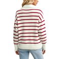 thumbnail image 4 of jinghuiyue Womens V Neck Sweater Long Sleeve Polo Striped Pullover Sweater Casual Knitted Loose Fall Tops S, 4 of 6
